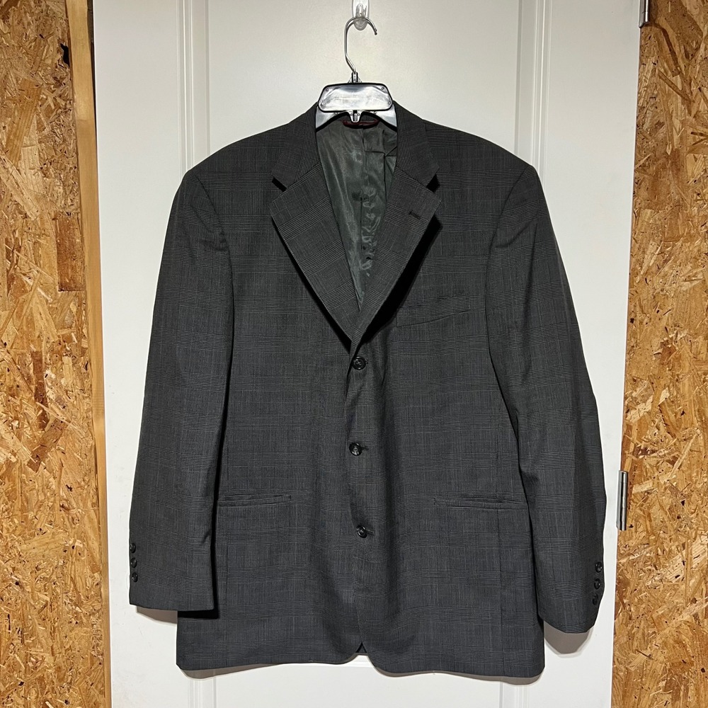 Jos A Bank Mens 46L Grey Glen Plaid 100% Wool 3 Button Blazer Jacket 25001